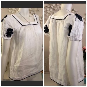 J Crew Embroidered Tunic Top Blue White